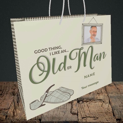 Picture of Older Man, Birthday Design, Medium Landscape Gift Bag