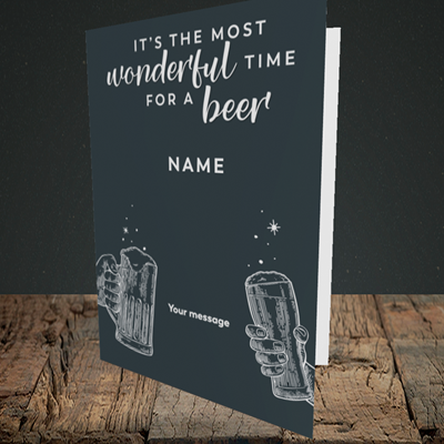 Picture of Time for a Beer, (Without Photo) Christmas Design, Portrait Greetings Card