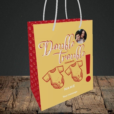 Picture of Double Trouble, New Baby Design, Small portrait Gift Bag
