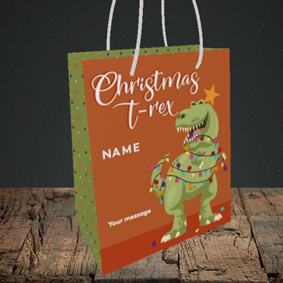 Picture of T-Rex, (Without Photo) Christmas Design, Small Portrait Gift Bag