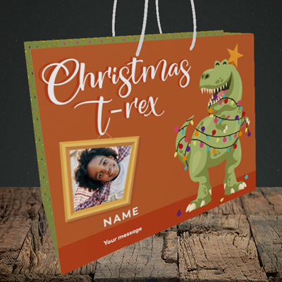 Picture of T-Rex, Christmas Design, Medium Landscape Gift Bag
