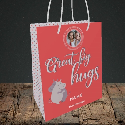 Picture of Big Hugs, Thinking of You Design, Small Portrait Gift Bag