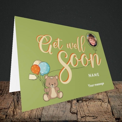 Picture of Bear with Balloons, Get Well Soon Design, Landscape Greetings Card