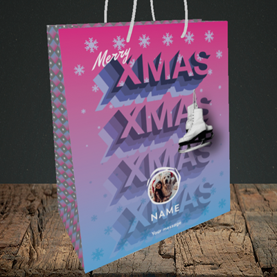 Picture of Xmas Ice Skates, Christmas Design, Medium Portrait Gift Bag