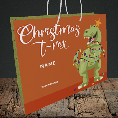 Picture of T-Rex, (Without Photo) Christmas Design, Medium Landscape Gift Bag