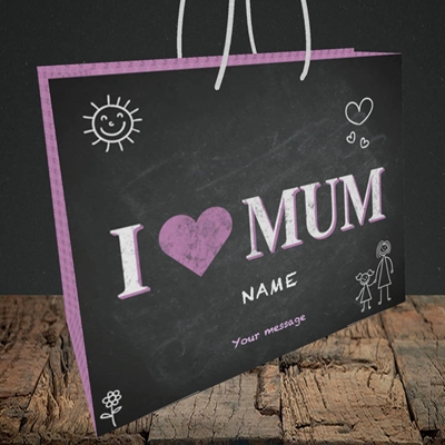 Picture of I Love Mum (Chalk Board),(Without Photo), Medium Landscape Gift Bag