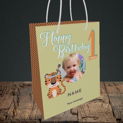 Picture of Tiger's 1st, Birthday Design, Small Portrait Gift Bag