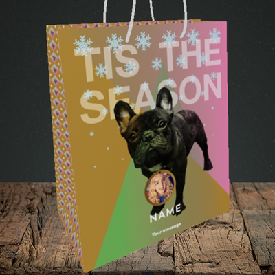 Picture of Tis The Frenchie, Christmas Design, Medium Portrait Gift Bag