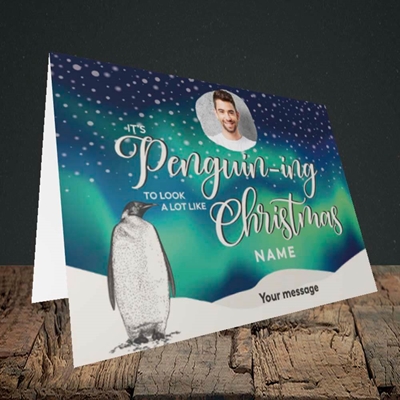 Picture of It's Penguin-ing, Christmas Design, Landscape Greetings Card