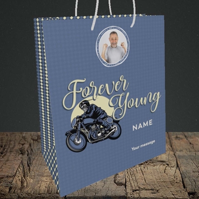 Picture of Forever Young (Motorbike), Birthday Design, Medium Portrait Gift Bag