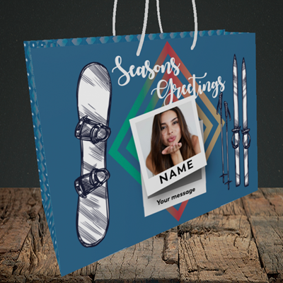 Picture of Ski Polaroid, Christmas Design, Medium Landscape Gift Bag