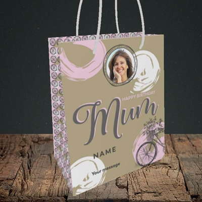 Picture of Mum and Bike, Birthday Design, Small portrait Gift Bag