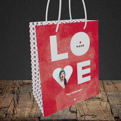 Picture of Love Type (stacked), Valentine's Design, Small Portrait Gift Bag