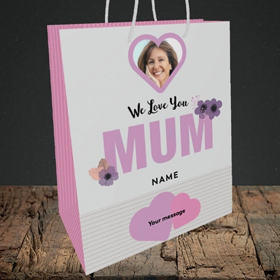 Picture of We Love Mum, Mother's Day Design, Medium Portrait Gift Bag