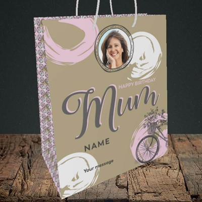 Picture of Mum and Bike, Birthday Design, Medium Portrait Gift Bag