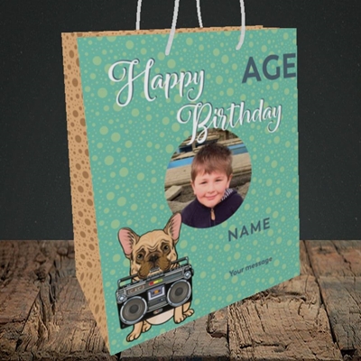 Picture of Boom Box Frenchie, Birthday Design, Medium Portrait Gift Bag