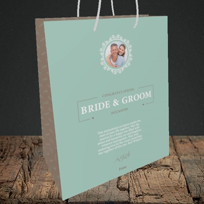 Picture of Traditional Foliage Teal B&G, Wedding Design, Medium Portrait Gift Bag
