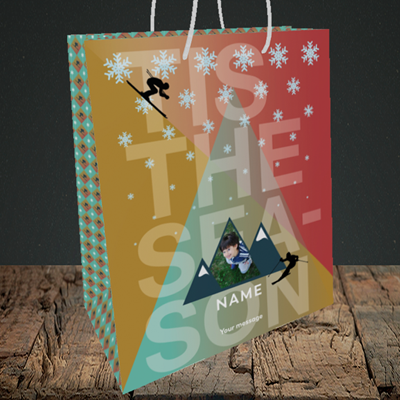 Picture of Tis The Skier, Christmas Design, Medium Portrait Gift Bag