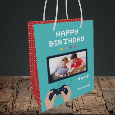 Picture of Space Invaders, Birthday Design, Small Portrait Gift Bag