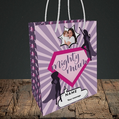 Picture of Mighty Mum, Mother's Day Design, Small Portrait Gift Bag