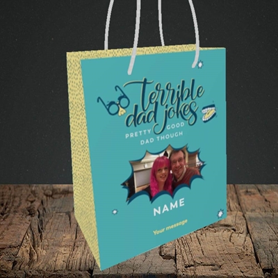 Picture of Terrible Dad Jokes, Father's Day Design, Small Portrait Gift Bag
