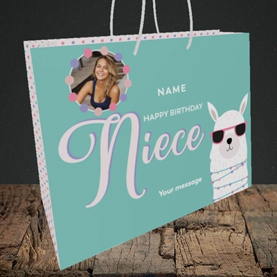 Picture of Niece(Lama), Birthday Design, Medium Landscape Gift Bag