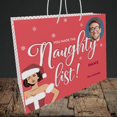 Picture of Naughty List, Christmas Design, Medium Landscape Gift Bag