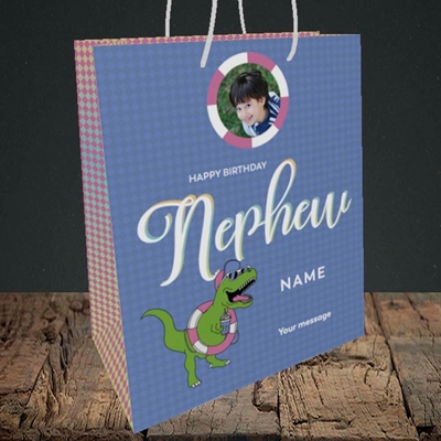 Picture of Nephew (Dino), Birthday Design, Medium Portrait Gift Bag
