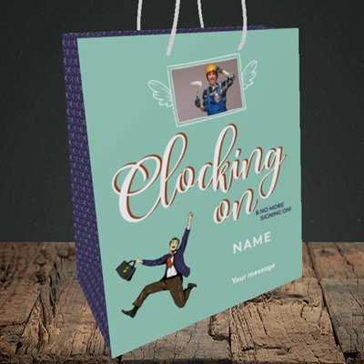 Picture of Clocking On, New Job Design, Medium Portrait Gift Bag 
