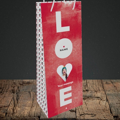 Picture of Love Type (stacked), Valentine's Design, Bottle Bag