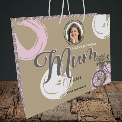 Picture of Mum and Bike, Birthday Design, Medium Landscape Gift Bag