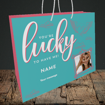 Picture of Lucky To Have Me, Valentine's Design, Medium Landscape Gift Bag