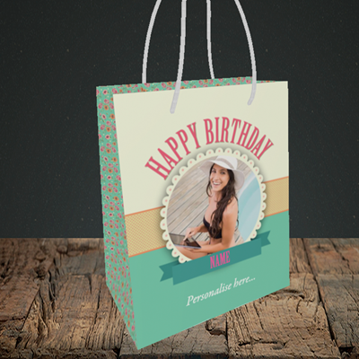 Picture of Roses, Birthday Design, Small Portrait Gift Bag