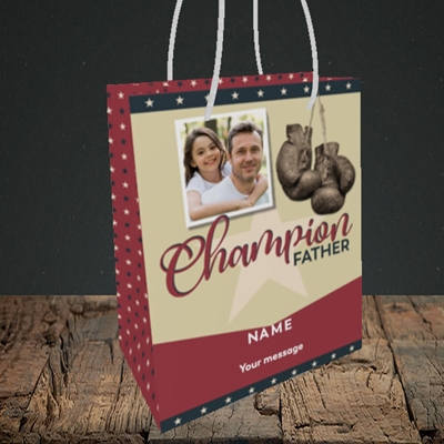 Picture of Champion Father, Father's Day Design, Small Portrait Gift Bag