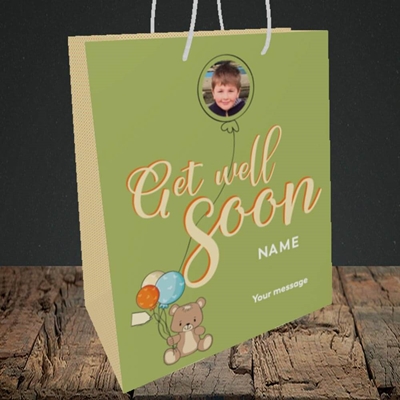 Picture of Bear with Balloons, Get Well Soon Design, Medium Portrait Gift Bag