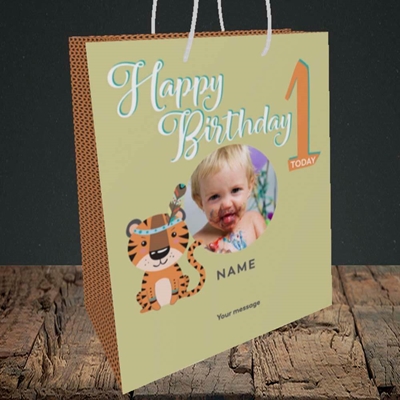 Picture of Tiger's 1st, Birthday Design, Medium Portrait Gift Bag