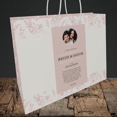 Picture of Floral Strip Edges - Beige To Pink B&G, Wedding Design, Medium Landscape Gift Bag