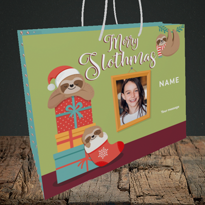 Picture of Slothmas, Christmas Design, Medium Landscape Gift Bag