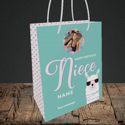 Picture of Niece(Lama), Birthday Design, Small portrait Gift Bag