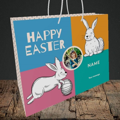 Picture of 4 Colour Bunnies, Easter Design, Medium Landscape Gift Bag