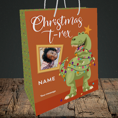 Picture of T-Rex, Christmas Design, Medium Portrait Gift Bag