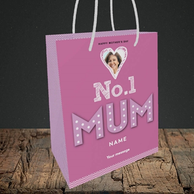 Picture of No.1 Mum (In Lights), Mother's Day Design, Small Portrait Gift Bag