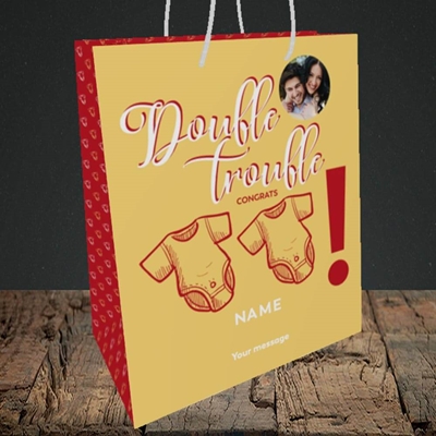 Picture of Double Trouble, New Baby Design, Medium Portrait Gift Bag
