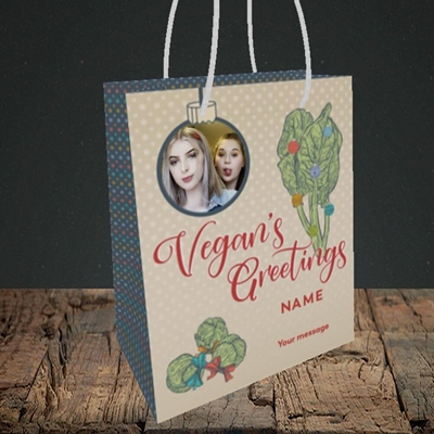 Picture of Vegan's Greetings, Christmas Design, Small Portrait Gift Bag