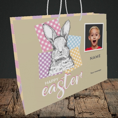 Picture of Patchwork Rabbit, Easter Design, Medium Landscape Gift Bag