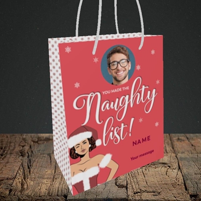 Picture of Naughty List, Christmas Design, Small Portrait Gift Bag