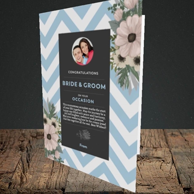 Picture of Zigzag Blue B&G, Wedding Design, Portrait Greetings Card
