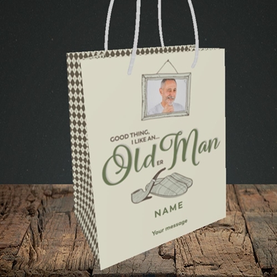 Picture of Older Man, Birthday Design, Small portrait Gift Bag