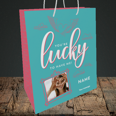 Picture of Lucky To Have Me, Valentine's Design, Medium Portrait Gift Bag
