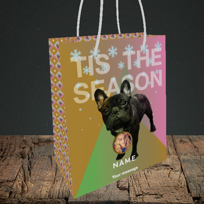 Picture of Tis The Frenchie, Christmas Design, Small Portrait Gift Bag